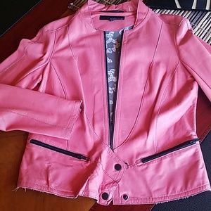 Real leather moto jacket w/pockets